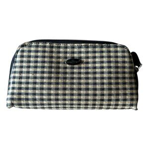 Longaberger Khaki Check Zipper Makeup Bag with Attached Mirror 90’s